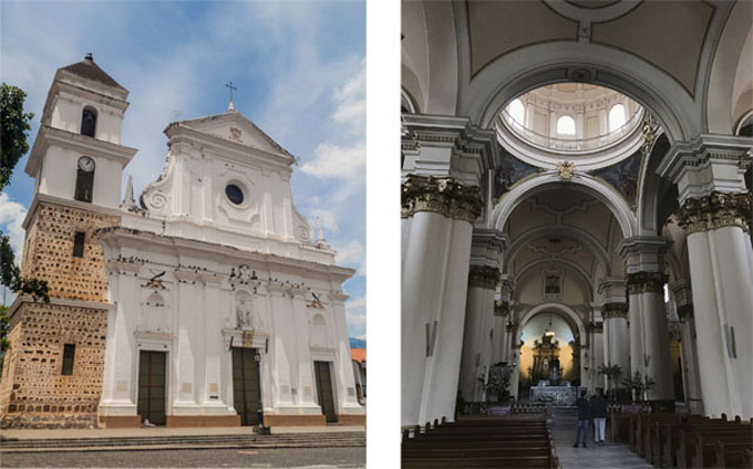 Izq.Catedral Basílica de la Inmaculada Concepción en Santa Fé de Antioquia. Derecha Interior de la catedral de Bogotá. Foto Maríadel Pilar López Pérez.