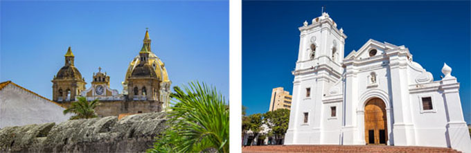 Izq. Iglesia de San Pedro Claver en Cartagena Derecha Catedral de Santa Marta, Santa Marta, proyecto del maestro Foto.Diego de Rueda, 1790.
