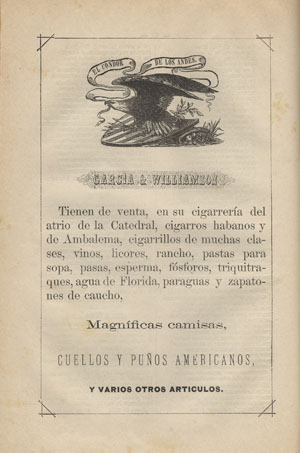 Aviso publicitario en Almanaque de 1883.