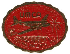Etiqueta para equipaje de la Urabá Medellín & Central Airways, ca. 1940.