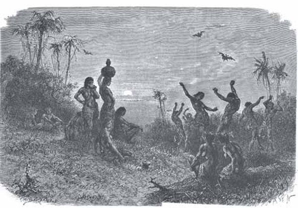 Baile en el río Verde. Geografia pintoresca de Colombia: viaje a la Nueva Granada del doctor Charles Saffray, 1869.