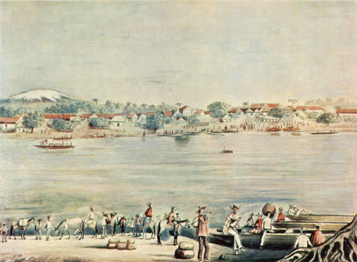 Vista de la ciudad de Ambalema. Lámina de la Comisión Corográfica, 1850-1859.