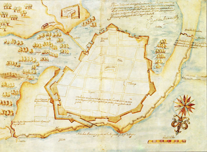 Plano de la ciudad de Cartagena de Indias (Colombia), Firmado por bautista Antonelli 1594.(Archivo General de Indias , M y P. Panama, Sta. Fe y Quito ,10). Fuente: Terán,1989.