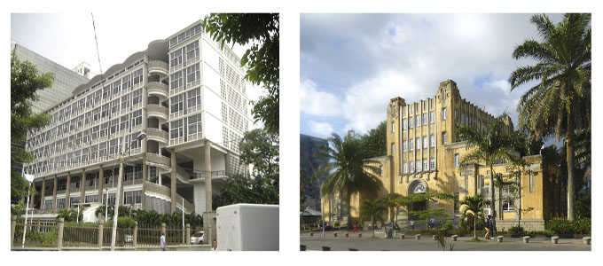 izquierda Edificio Nacional de Barranquilla. Foto Carlos Niño. Derecha Edificio de la gobernación departamental en Buenaventura. Foto Carlos Niño.