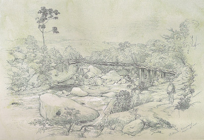 El Chocho, Fusagasugá, 1856. Acuarela de Edward Walhouse Mark.