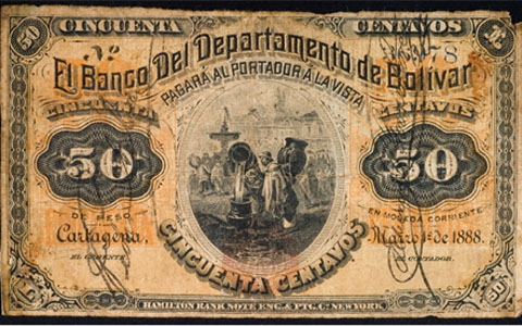 50 centavos, Banco del Departamento de Bolívar, 1888. Colección Banco de la República.