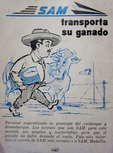 Aviso de la Sociedad Aeronáutica de Medellín, SAM, 1961. Ganadería. Revista de la Federación Antioqueña de Ganaderos.