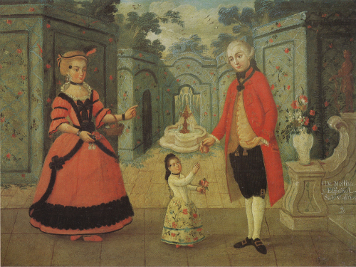 De mestiza y español, sale castiza, 2, ca. 1770-1780. Óleo de Ramón Torres, colección particular.*