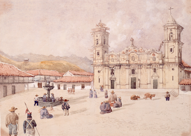 Plaza de Zipaquirá, provincia de Bogotá, 1855. Acuarela de Henry Price. Colección Banco de la República. Reg. AP4355.