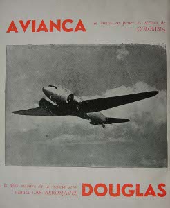Aviso publicitario de Avianca, 1940, Cromos.