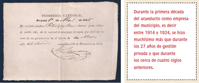 Recibo del pago de una paja de agua. Bogotá, 1844. Colección particular.