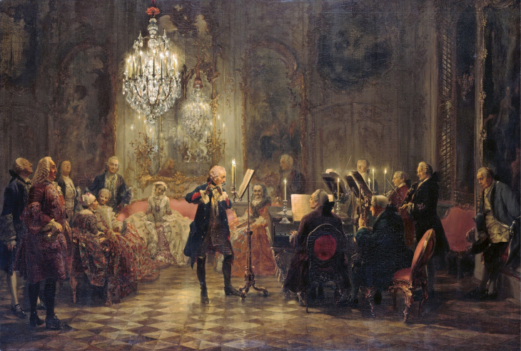 Federico 'el Grande'  tocando la flauta. Por  Adolph von Menzel (1852)